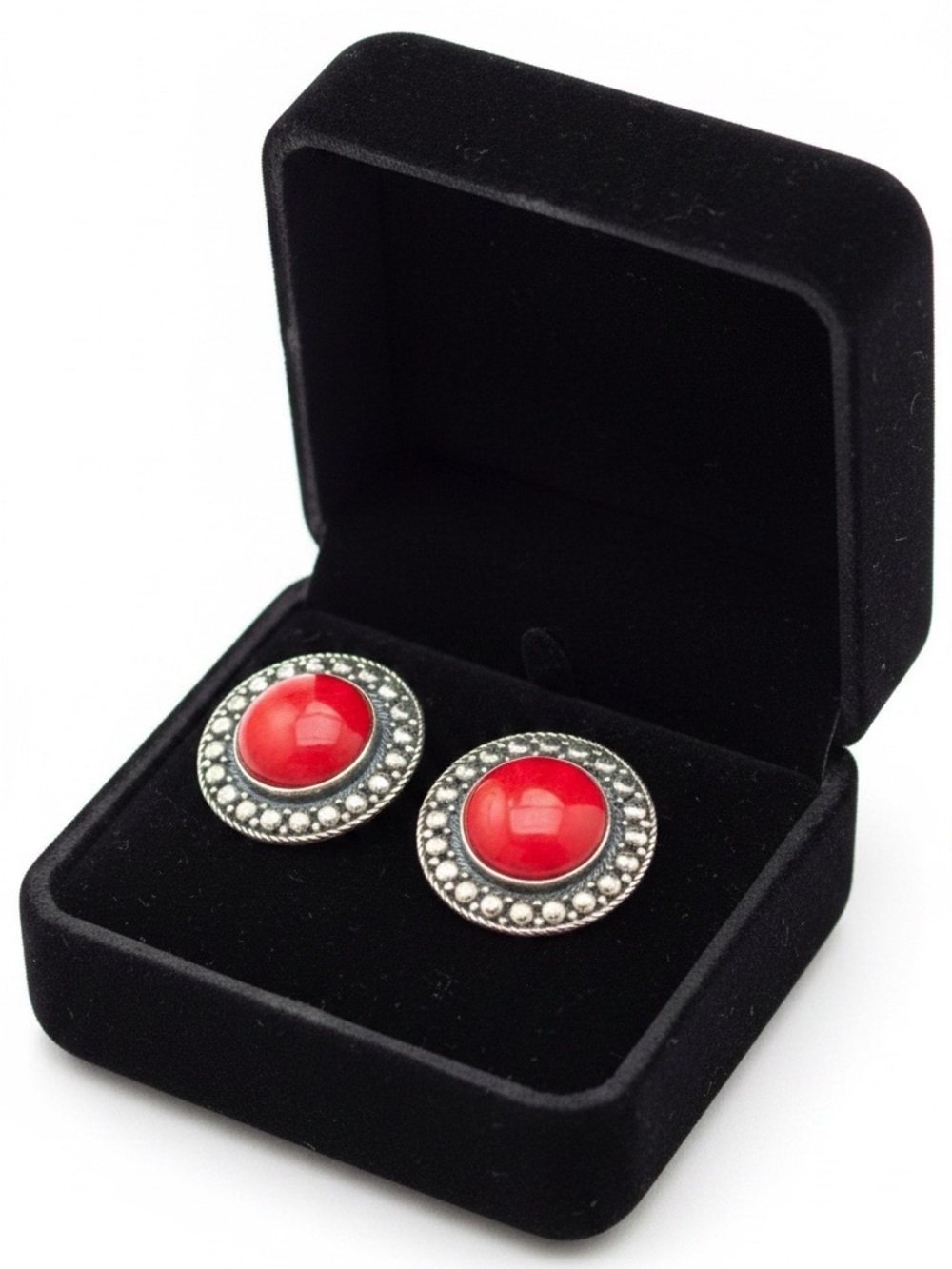 925 Sterling Silver Fossilized Red Coral Earrings - Picture 2 of 8